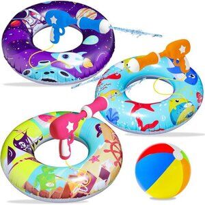 3 Pack Swimming Pool Floats with Water Guns Inflatable Pool Swim Tubes‎ for Kids